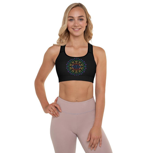 "Mandala" Black/Primary Kaleidoscope Padded Sports Bra