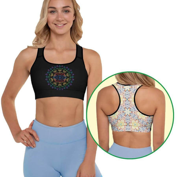 "Mandala" Black/Primary Kaleidoscope Padded Sports Bra