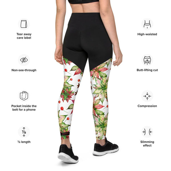 Poinsettia Compression Sports Leggings-Limited Edition