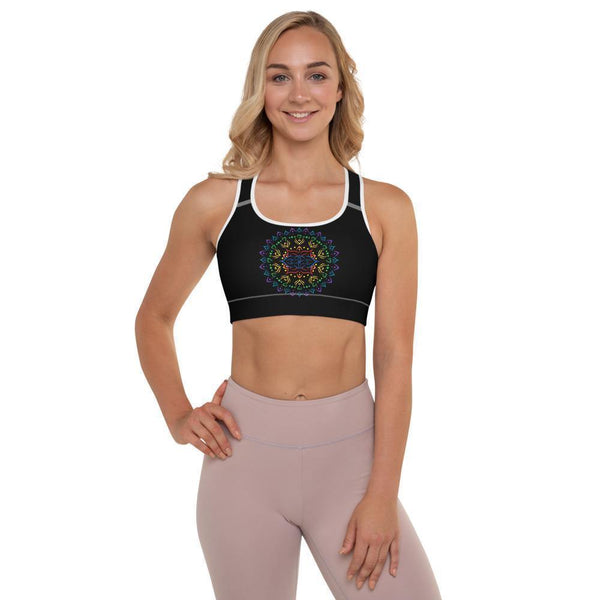 "Mandala" Black/Primary Kaleidoscope Padded Sports Bra