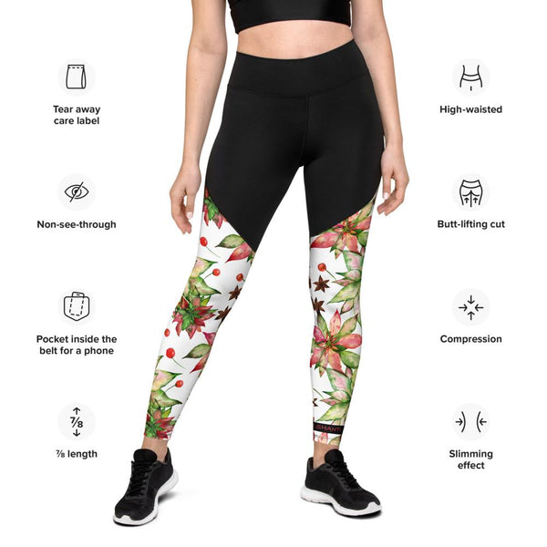XXS Poinsettia Compression Sports Leggings-Limited Edition