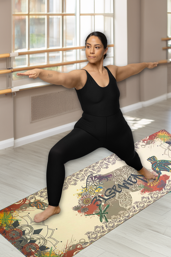 Mat, Linen Namaste Graffiti Eco-Friendly Yoga Mat – 5mm Thick Natural Rubber & Hemp Linen | Non-Slip, Sustainable, Luxury Mat