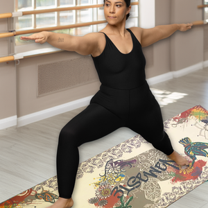 Mat, Linen Namaste Graffiti Eco-Friendly Yoga Mat – 5mm Thick Natural Rubber & Hemp Linen | Non-Slip, Sustainable, Luxury Mat
