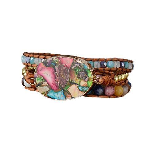 Women's 3 Wrap Leather Bracelet with Natural Stone