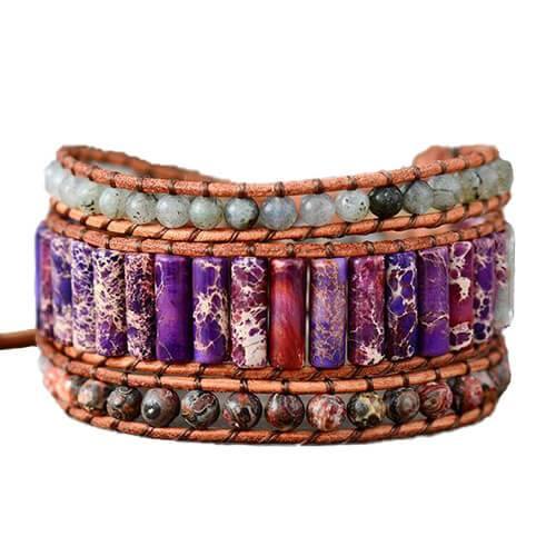 Women's Bohemian Natural Stone and Leather 3 Layer Wrap Bracelet