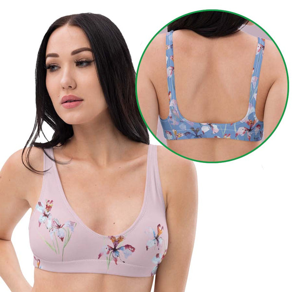 XS Orchid Bloom recycled padded bikini-style yoga top